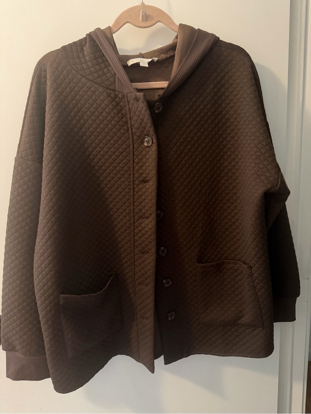 Suzanne Betro Quilted Hooded Bomber Jacket in Dark Brown